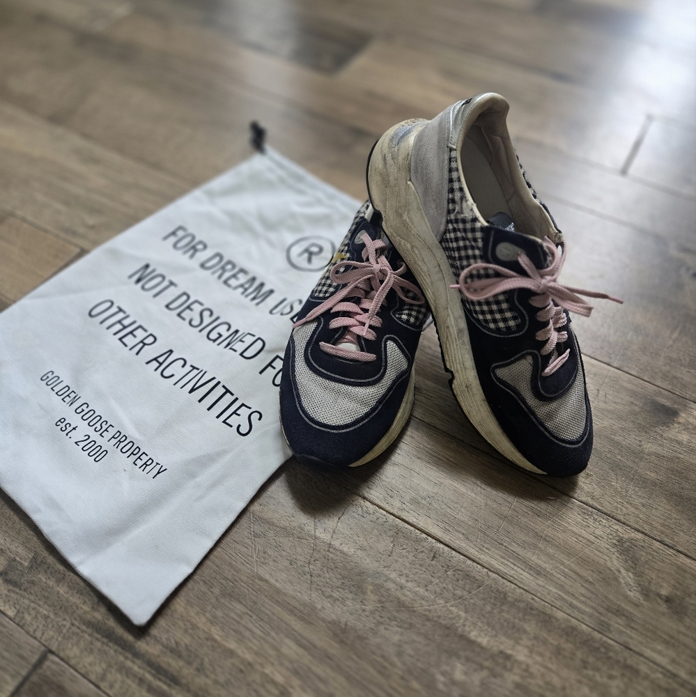 Golden Goose size 39/9 running shoe rare gingham navy pink